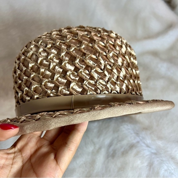 Vintage tan wicker bowling hat neutral 60s retro summer short brim vacay cap - Picture 5 of 8